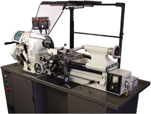 Vectrax - Plastic Chip & Coolant Shield - 1/8" Thick x 8.27" Wide x 38.19" Long, Pivot/Screw Base, Use with Toolroom Lathe - Benchmark Tooling