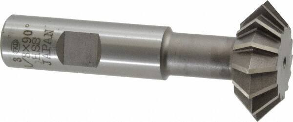 Interstate - 1-3/8° 1-3/8" Cut Diam, 1/2" Cut Width, 5/8" Shank, High Speed Steel Double-Angle Cutter - Benchmark Tooling