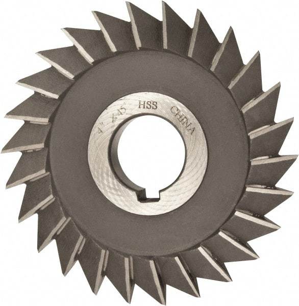 Value Collection - 4" Diam x 1/2" Width of Cut, 45° Included Angle, Arbor Connection, High Speed Steel Single Angle Cutter - Right Hand Cut, Oxide Finish - Benchmark Tooling