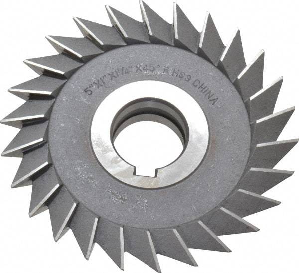 Value Collection - 5" Diam x 1" Width of Cut, 45° Included Angle, Arbor Connection, High Speed Steel Single Angle Cutter - Right Hand Cut, Oxide Finish - Benchmark Tooling