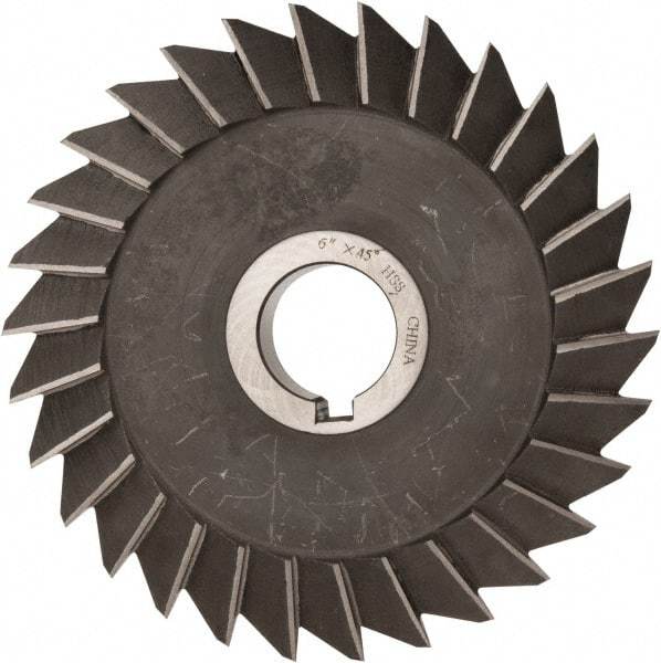 Value Collection - 6" Diam x 1" Width of Cut, 45° Included Angle, Arbor Connection, High Speed Steel Single Angle Cutter - Right Hand Cut, Oxide Finish - Benchmark Tooling