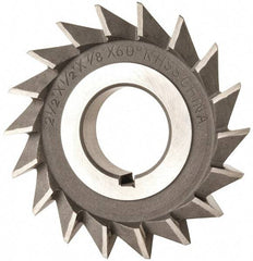 Value Collection - 2-1/2" Diam x 1/2" Width of Cut, 60° Included Angle, Arbor Connection, High Speed Steel Single Angle Cutter - Right Hand Cut, Uncoated - Benchmark Tooling