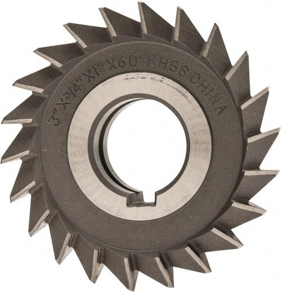 Value Collection - 3" Diam x 3/4" Width of Cut, 60° Included Angle, Arbor Connection, High Speed Steel Single Angle Cutter - Right Hand Cut, Oxide Finish - Benchmark Tooling