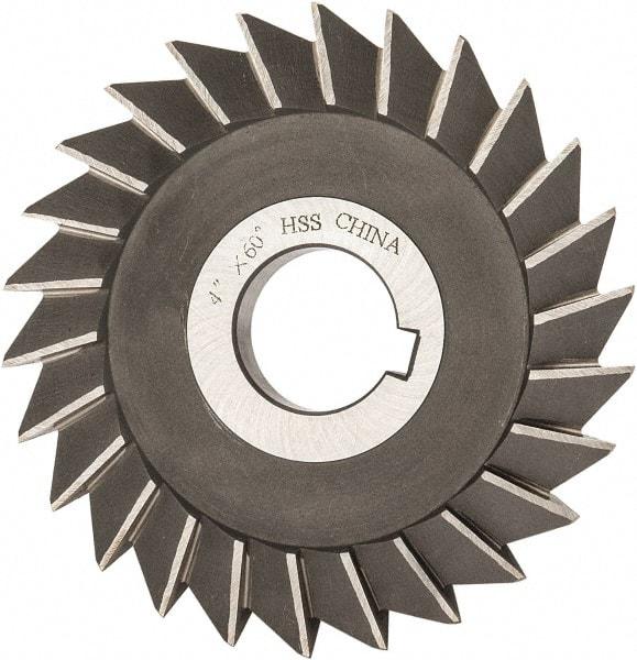 Value Collection - 4" Diam x 1/2" Width of Cut, 60° Included Angle, Arbor Connection, High Speed Steel Single Angle Cutter - Right Hand Cut, Oxide Finish - Benchmark Tooling