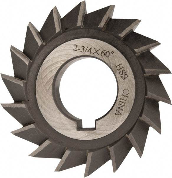 Value Collection - 2-3/4" Diam x 1/2" Width of Cut, 60° Included Angle, Arbor Connection, High Speed Steel Single Angle Cutter - Left Hand Cut, Oxide Finish - Benchmark Tooling