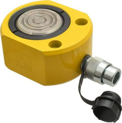 Enerpac - 50 Ton, 0.63" Stroke, 6.01 Cu In Oil Capacity, Portable Hydraulic Flat Body Cylinder - 9.62 Sq In Effective Area, 2.63" Lowered Ht., 3.25" Max Ht., 3.5" Cyl Bore Diam, 2.75" Plunger Rod Diam, 10,000 Max psi - Benchmark Tooling