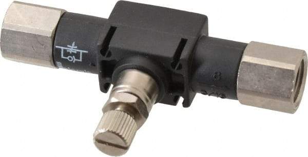 Legris - 1/4" NPT Threaded In-Line Flow Control Valve - 0 to 145 psi & Nylon Material - Benchmark Tooling