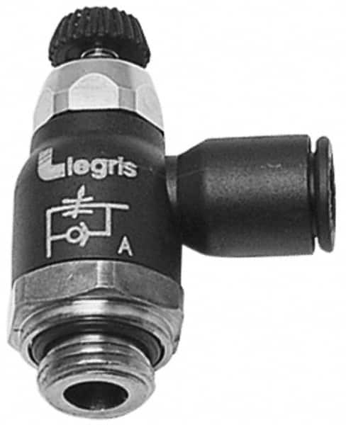 Legris - 12mm Tube OD x 3/8 Male BSPP Compact Meter Out Flow Control Valve - 14.5 to 145 psi, Nylon - Benchmark Tooling