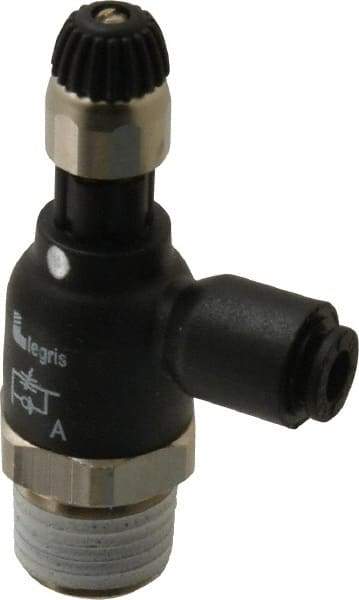 Legris - 5/32" Tube OD x 1/4 Male NPT Compact Meter Out Flow Control Valve - 14.5 to 145 psi, Nylon - Benchmark Tooling