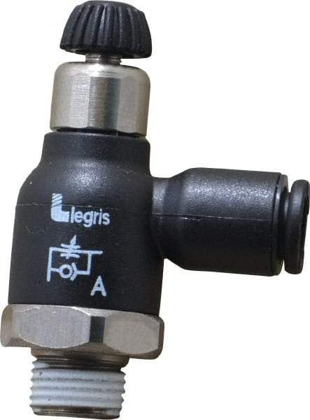 Legris - 6mm Tube OD x 1/8 Male BSPT Compact Meter Out Flow Control Valve - 14.5 to 145 psi, Nylon - Benchmark Tooling