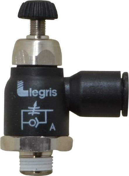 Legris - 8mm Tube OD x 1/8 Male BSPT Compact Meter Out Flow Control Valve - 14.5 to 145 psi, Nylon - Benchmark Tooling