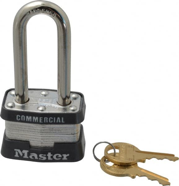 Master Lock - 2" Shackle Clearance, Keyed Different Laminated Steel Padlock - 9/32" Shackle Diam, Laminated Steel - Benchmark Tooling