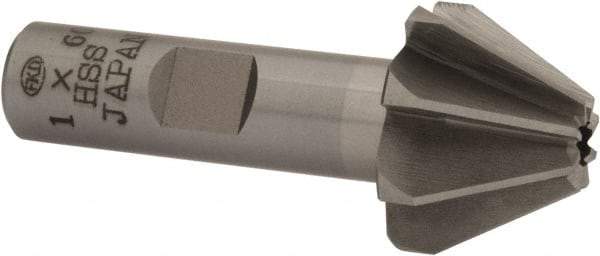 Interstate - 1" Large x 3/8" Small Diam, 11/16" Width of Cut, 60° Included Angle, High Speed Steel Face Angle Cutter - 1/2" Shank Diam, 2-13/32" Overall Length, Weldon Flat - Benchmark Tooling