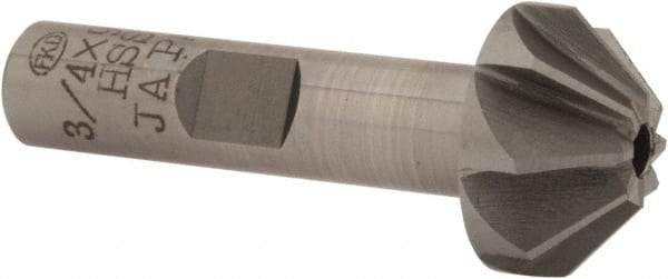 Interstate - 3/4" Large x 5/16" Small Diam, 3/8" Width of Cut, 90° Included Angle, High Speed Steel Face Angle Cutter - 3/8" Shank Diam, 1-15/16" Overall Length, Weldon Flat - Benchmark Tooling