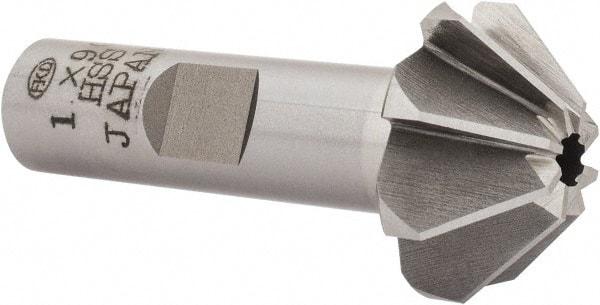 Interstate - 1" Large x 3/8" Small Diam, 7/16" Width of Cut, 90° Included Angle, High Speed Steel Face Angle Cutter - 1/2" Shank Diam, 2-3/16" Overall Length, Weldon Flat - Benchmark Tooling