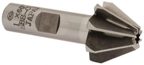 Interstate - 1" Large x 3/8" Small Diam, 11/16" Width of Cut, 60° Included Angle, Cobalt Face Angle Cutter - 1/2" Shank Diam, 2-13/32" Overall Length, Weldon Flat - Benchmark Tooling