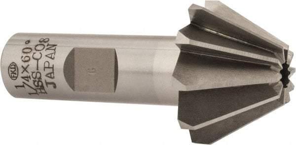 Interstate - 1-1/4" Large x 1/2" Small Diam, 25/32" Width of Cut, 60° Included Angle, Cobalt Face Angle Cutter - 5/8" Shank Diam, 2-21/32" Overall Length, Weldon Flat - Benchmark Tooling