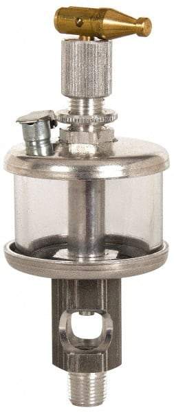 LDI Industries - 1 Outlet, Glass Bowl, 29.6 mL Manual-Adjustable Oil Reservoir - 1/4 NPTF Outlet, 1-1/2" Diam x 5.19" High, 121.11°C Max - Benchmark Tooling