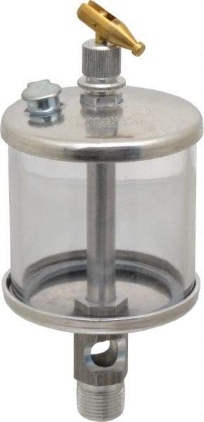 LDI Industries - 1 Outlet, Polymer Bowl, 147.9 mL Manual-Adjustable Oil Reservoir - 3/8 NPTF Outlet, 2-1/2" Diam x 6-3/8" High, 71.11°C Max - Benchmark Tooling