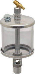 LDI Industries - 1 Outlet, Polymer Bowl, 147.9 mL Manual-Adjustable Oil Reservoir - 3/8 NPTF Outlet, 2-1/2" Diam x 6-3/8" High, 71.11°C Max - Benchmark Tooling