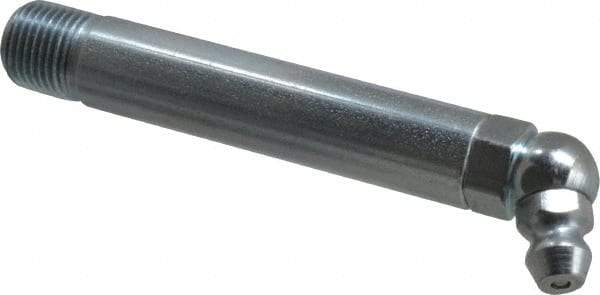 Alemite - 65° Head Angle, 1/8 PTF Carbon Steel Standard Grease Fitting - 3/8" Hex, 2-3/4" Overall Height, 2-1/4" Shank Length, 10,000 Operating psi, Zinc Plated Finish - Benchmark Tooling