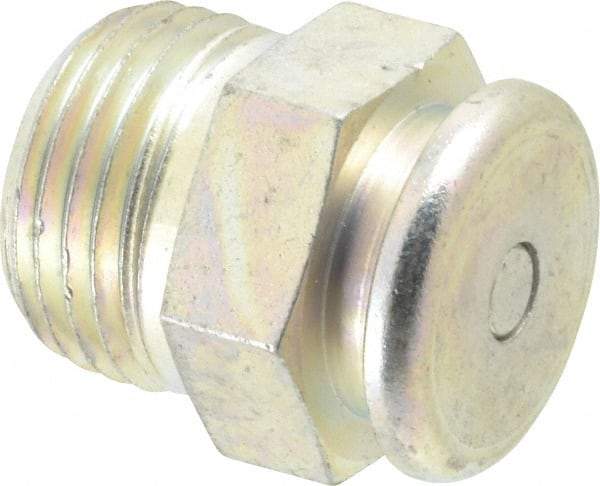 Alemite - Straight Head Angle, 1/2 NPTF Button-Head Grease Fitting - 7/8" Hex, 1-1/16" Overall Height, 1/2" Shank Length, 15,000 Operating psi, Zinc Plated Finish - Benchmark Tooling