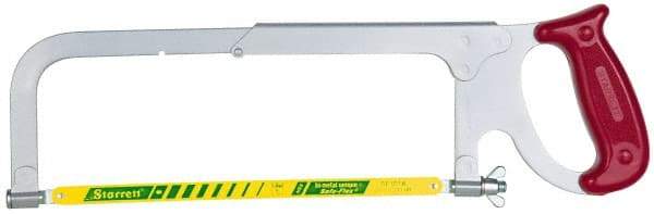 Starrett - 8, 10, 12" Hacksaw - 3-3/4" Throat Depth, Plastic Handle, Red Plastic D-Style Handle - Benchmark Tooling