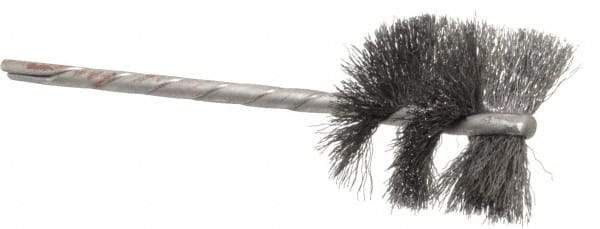 Osborn - 1-1/8" Diam Helical Steel Tube Brush - 0.005" Filament Diam, 1" Brush Length, 3-1/2" OAL, 1/8" Diam Shank - Benchmark Tooling