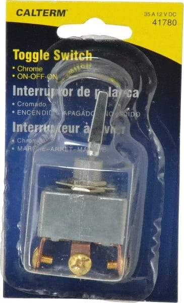 Gardner Bender - 3 Position, 12 Volt, 35 Amp, 1/2 Hole Diam, Heavy Duty Toggle Switch - On Off On Sequence, 1 Switch, Chrome/Black - Benchmark Tooling