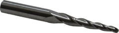 SGS - 3° Taper Angle per Side, 5/32" Small End Diam, 1-3/4" LOC, Solid Carbide 3 Flute Tapered Ball End Mill - 3-1/2" OAL, 3/8" Shank Diam, Spiral Flute, 28° Helix - Benchmark Tooling