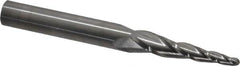 SGS - 5° Taper Angle per Side, 1/8" Small End Diam, 1-1/2" LOC, Solid Carbide 3 Flute Tapered Ball End Mill - 3-1/2" OAL, 3/8" Shank Diam, Spiral Flute, 28° Helix - Benchmark Tooling