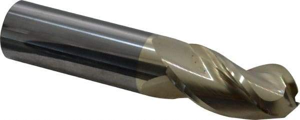 Accupro - 1" Diam, 2" LOC, 3 Flute Solid Carbide Ball End Mill - ZrN Finish, Single End, 5" OAL, 1" Shank Diam, Spiral Flute - Benchmark Tooling
