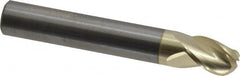 Accupro - 3/8" Diam, 1/2" LOC, 3 Flute Solid Carbide Ball End Mill - ZrN Finish, Single End, 2-1/2" OAL, 3/8" Shank Diam, Spiral Flute - Benchmark Tooling