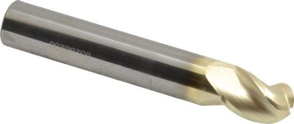 Accupro - 7/16" Diam, 9/16" LOC, 3 Flute Solid Carbide Ball End Mill - ZrN Finish, Single End, 2-3/4" OAL, 7/16" Shank Diam, Spiral Flute - Benchmark Tooling
