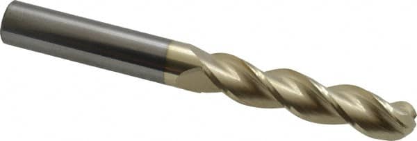 Accupro - 7/16" Diam, 2" LOC, 3 Flute Solid Carbide Ball End Mill - ZrN Finish, Single End, 4" OAL, 7/16" Shank Diam, Spiral Flute - Benchmark Tooling