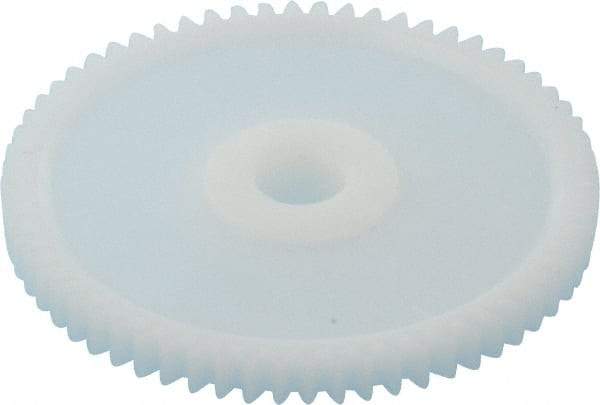 Made in USA - 32 Pitch, 2" Pitch Diam, 2-1/16" OD, 64 Tooth Spur Gear - 3/16" Face Width, 5/16" Bore Diam, 43/64" Hub Diam, 20° Pressure Angle, Acetal - Benchmark Tooling