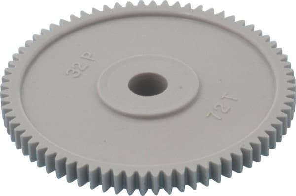 Made in USA - 32 Pitch, 2-1/4" Pitch Diam, 2-5/16" OD, 72 Tooth Spur Gear - 3/16" Face Width, 5/16" Bore Diam, 13/16" Hub Diam, 20° Pressure Angle, Acetal - Benchmark Tooling