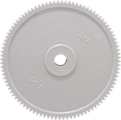 Made in USA - 32 Pitch, 3" Pitch Diam, 3-1/16" OD, 96 Tooth Spur Gear - 3/16" Face Width, 5/16" Bore Diam, 13/16" Hub Diam, 20° Pressure Angle, Acetal - Benchmark Tooling