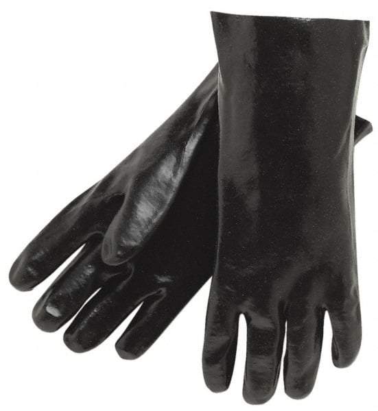 MCR Safety - Size L (9.5), 12" Long, 43 mil Thick, Supported, PVC Chemical Resistant Gloves - Textured Finish, Interlock Fabric Lined, Gauntlet Cuff, Black - Benchmark Tooling