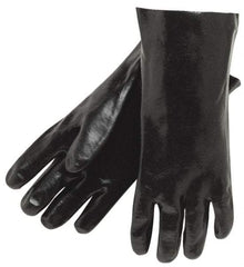 MCR Safety - Size L (9.5), 12" Long, 43 mil Thick, Supported, PVC Chemical Resistant Gloves - Textured Finish, Interlock Fabric Lined, Gauntlet Cuff, Black - Benchmark Tooling