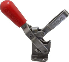 De-Sta-Co - 250 Lb Holding Capacity, Vertical Handle, Manual Hold Down Toggle Clamp - 65° Handle Movement, 105° Bar Opening, U-Bar, Flanged Base, Electro-Plated Zinc, Stainless Steel - Benchmark Tooling