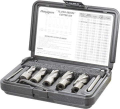 Hougen - 8 Piece, 9/16 to 1-1/16" Cutter Diam, 1" Cutting Depth, High Speed Steel Annular Cutter Set - Bright Finish, 3/4" Shank Diam, 9/16, 11/16, 13/16, 15/16, 1-1/16" Cutter Diams, 2 Flats on Shank - Benchmark Tooling