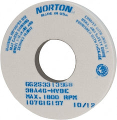 Norton - 14" Diam x 5" Hole x 1-1/2" Thick, H Hardness, 46 Grit Surface Grinding Wheel - Aluminum Oxide, Type 1, Coarse Grade, 1,800 Max RPM, Vitrified Bond, No Recess - Benchmark Tooling