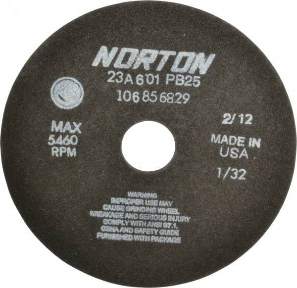 Norton - 7" 60 Grit Aluminum Oxide Cutoff Wheel - 1/32" Thick, 1-1/4" Arbor, 5,460 Max RPM, Use with Stationary Grinders - Benchmark Tooling