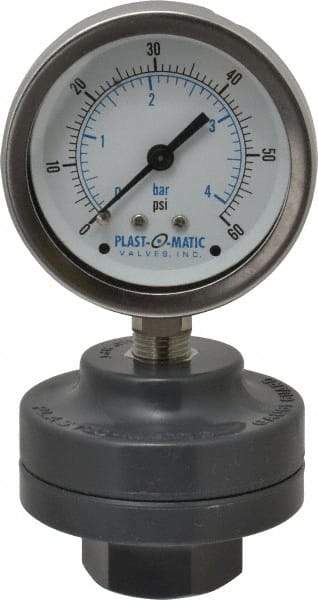 Plast-O-Matic - 60 Max psi, 2 Inch Dial Diameter, PVC Pressure Gauge Guard and Isolator - 3% Accuracy - Benchmark Tooling