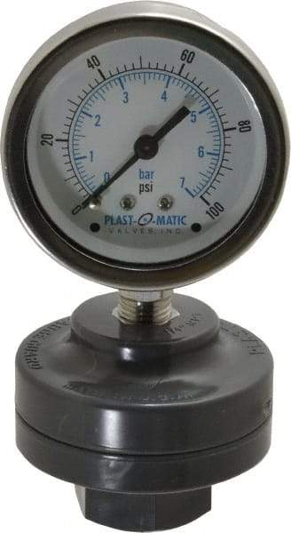 Plast-O-Matic - 100 Max psi, 2 Inch Dial Diameter, PVC Pressure Gauge Guard and Isolator - 3% Accuracy - Benchmark Tooling