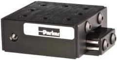 Parker - 25 Lb. Capacity, 6-32 Mount Hole, 1" Travel, Ball Bearing Slide Table - Single Axis, 8 Mounting Holes, 1-3/4" Long x 1-3/4" Wide x 3/4" High - Benchmark Tooling