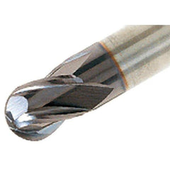 Iscar - 1/2" Diam, 9/16" LOC, 4 Flute Solid Carbide Ball End Mill - TiAlN Finish, Single End, 3" OAL, 1/2" Shank Diam, Spiral Flute - Benchmark Tooling