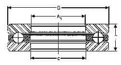 INA Bearing - 3-1/4" Inside x 4.969" Outside Diam, 1" Thick, Steel Ball Thrust Bearing - 44,500 Lbs. Static Capacity, 16,600 Max Pressure x Velocity - Benchmark Tooling