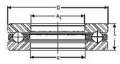 INA Bearing - 1-7/8" Inside x 3-7/32" Outside Diam, 13/16" Thick, Steel Ball Thrust Bearing - 17,500 Lbs. Static Capacity, 6,900 Max Pressure x Velocity - Benchmark Tooling